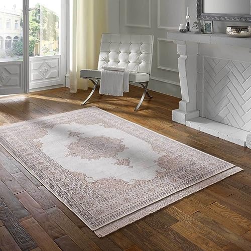 Taracarpet Teppich Palazzo Royal Vintage Medaillon grau 067x105 cm Kurzflor Orientteppich für Wohnzimmer Esszimmer und Schlafzimmer von Taracarpet