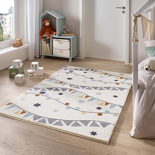 Taracarpet Teppich für das Kinderzimmer Kinderzimmerteppich und Jugendzimmerteppich Soft Kids kuschelig weich in verschiedenen Designs Sterne und Punkte 120x170 cm von Taracarpet