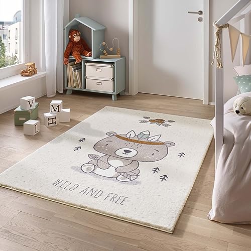 Taracarpet Teppich für das Kinderzimmer Kinderzimmerteppich und Jugendzimmerteppich Soft Kids kuschelig weich in verschiedenen Designs Wild and Free Bär 120x170 cm von Taracarpet