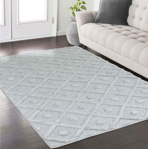 Taracarpet Teppich fürs Wohnzimmer Schlafzimmer und Kinderzimmer Skandi Boho Designerteppich hoch-tief Struktur Rauten Uni grau 080x150 cm von Taracarpet