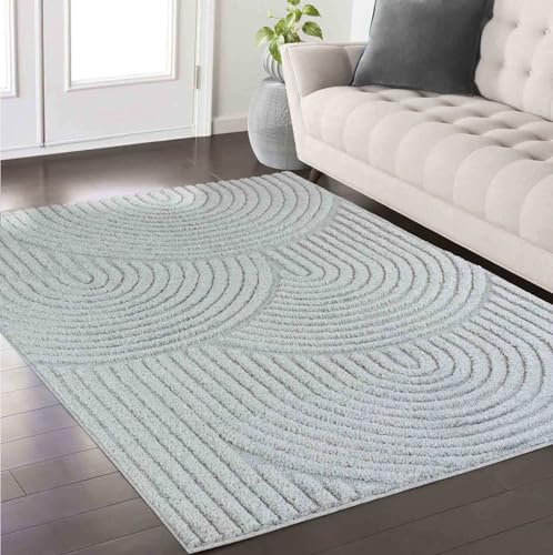 Taracarpet Teppich fürs Wohnzimmer Schlafzimmer und Kinderzimmer Skandi Boho Designerteppich hoch-tief Struktur Wellen Uni grau 240x340 cm von Taracarpet