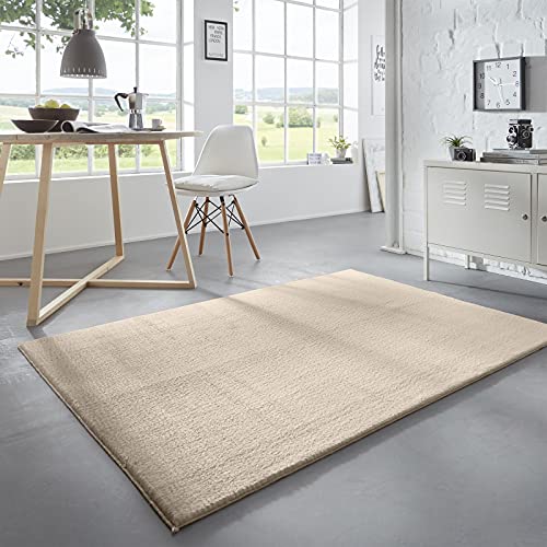 Taracarpet Waschbarer Flauschiger Uni Kurzflor Teppich, Anti-Rutsch, Felloptik, Super Soft Creme 240x340 cm von Taracarpet