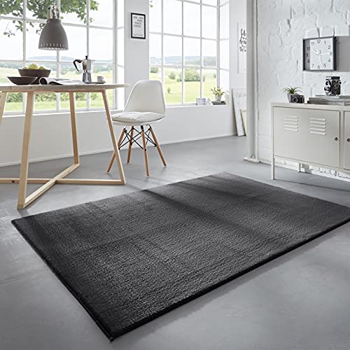 Taracarpet Waschbarer Flauschiger Uni Kurzflor Teppich, Anti-Rutsch, Felloptik, Super Soft Dunkelgrau 160x230 cm von Taracarpet