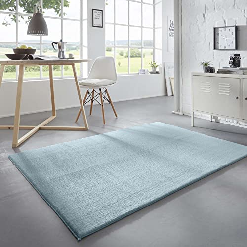 Taracarpet Waschbarer Flauschiger Uni Kurzflor Teppich, Anti-Rutsch, Felloptik, Super Soft Hellblau 160x230 cm von Taracarpet