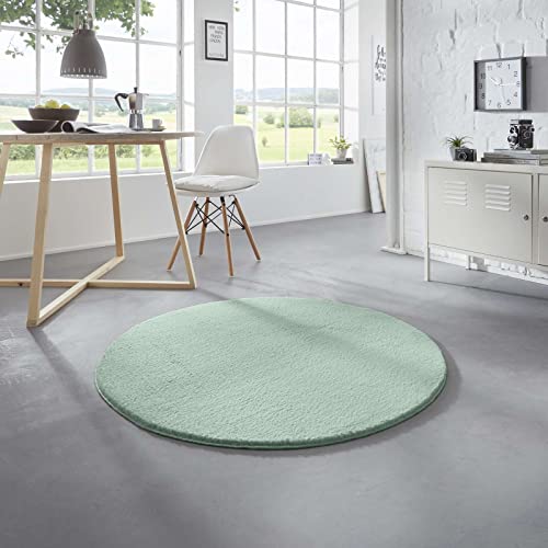 Taracarpet Waschbarer Flauschiger Uni Kurzflor Teppich, Anti-Rutsch, Felloptik, Super Soft Mint 120 cm rund von Taracarpet