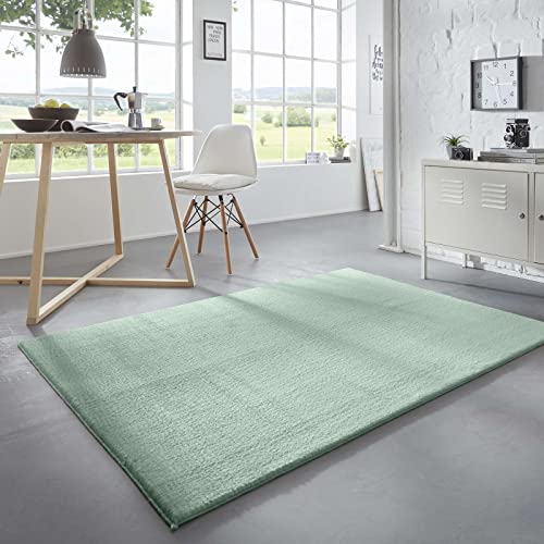 Taracarpet Waschbarer Flauschiger Uni Kurzflor Teppich, Anti-Rutsch, Felloptik, Super Soft Mint 200x290 cm von Taracarpet