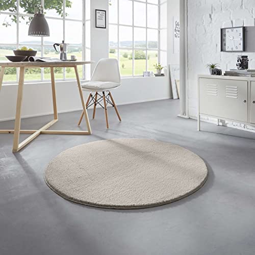 Taracarpet Waschbarer Flauschiger Uni Kurzflor Teppich, Anti-Rutsch, Felloptik, Super Soft Sand 080 cm rund von Taracarpet