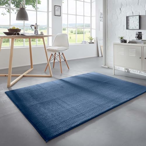 Taracarpet Waschbarer Flauschiger Uni Kurzflor Teppich, Anti-Rutsch, Felloptik, Super Soft dunkel blau 120x170 cm von Taracarpet