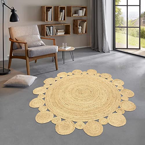 Taracarpet runder Jute Teppich Sisal Optik Kurzflor Boho modern für Wohnzimmer Schlafzimmer nachhaltig Natur-Teppich Sonne 120 cm rund von Taracarpet