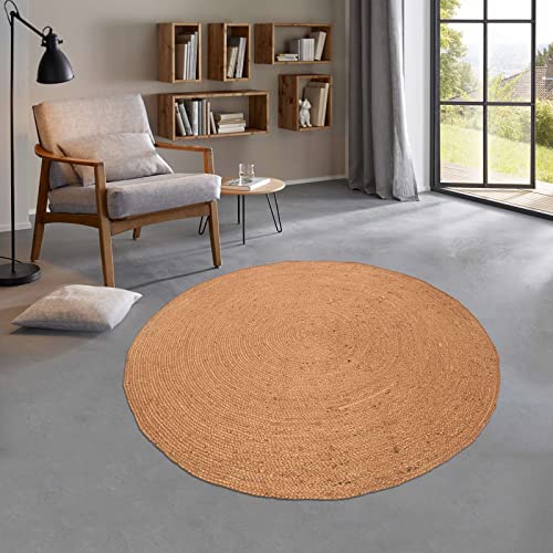 Taracarpet runder Jute Teppich Sisal Optik Kurzflor Boho modern für Wohnzimmer Schlafzimmer nachhaltig Natur-Teppich Terracotta 120 cm rund von Taracarpet