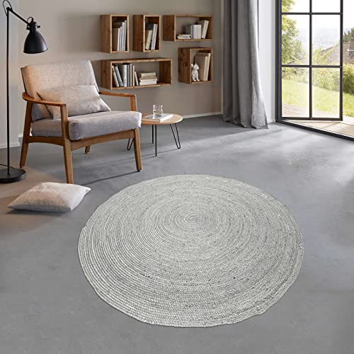 Taracarpet runder Jute Teppich Sisal Optik Kurzflor Boho modern für Wohnzimmer Schlafzimmer nachhaltig Natur-Teppich grau 100 cm rund von Taracarpet