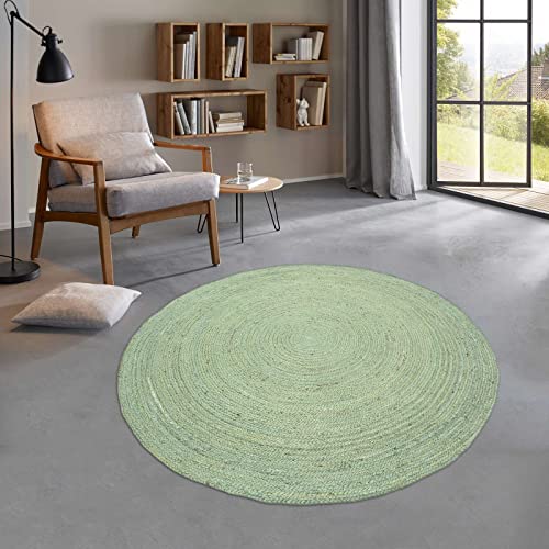 Taracarpet runder Jute Teppich Sisal Optik Kurzflor Boho modern für Wohnzimmer Schlafzimmer nachhaltig Natur-Teppich grün 150 cm rund von Taracarpet