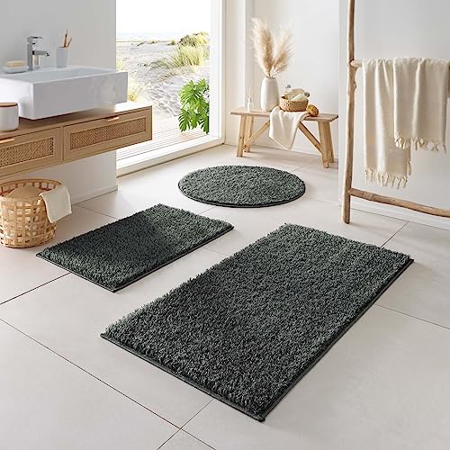 Taracarpet rutschfeste, Hochflor Badteppiche, Maschinenwaschbare Badematte, Badvorleger mit Wasserabsorbierenden, Weichen Polyester für Badewanne, Dusche und Badezimmer Anthrazit 080x150 cm von Taracarpet