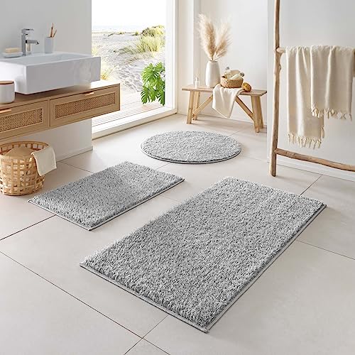 Taracarpet rutschfeste, Hochflor Badteppiche, Maschinenwaschbare Badematte, Badvorleger mit Wasserabsorbierenden, Weichen Polyester für Badewanne, Dusche und Badezimmer Grau 120x120 cm rund von Taracarpet