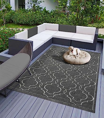 Teppich Indoor & Outdoor Teppich Capri mediteranes Florentiner Design, rechteckig, Höhe: 5 mm, Kurzflor Balkon Terrasse Küchenteppich Wohnzimmer anthrazit 200x290 cm von Taracarpet