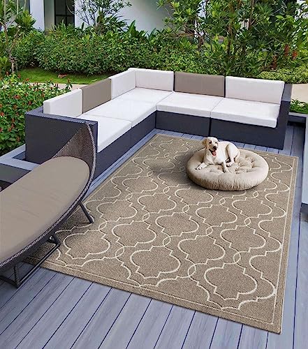 Teppich Indoor & Outdoor Teppich Capri mediteranes Florentiner Design, rechteckig, Höhe: 5 mm, Kurzflor Balkon Terrasse Küchenteppich Wohnzimmer beige 200x290 cm von Taracarpet