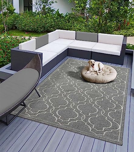 Teppich Indoor & Outdoor Teppich Capri mediteranes Florentiner Design, rechteckig, Höhe: 5 mm, Kurzflor Balkon Terrasse Küchenteppich Wohnzimmer grau 200x290 cm von Taracarpet