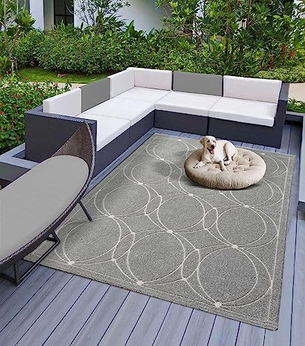 Teppich Indoor & Outdoor Teppich Capri mediteranes Kreise Design, rechteckig, Höhe: 5 mm, Kurzflor Balkon Terrasse Küchenteppich Wohnzimmer grau 200x290 cm Teppich Indoor & Outdoor Teppich Capri mediteranes Kreise Design, rechteckig, Höhe: 5 mm, Kurzflor Balkon Terrasse Küchenteppich Wohnzimmer grau 200x290 cm von Taracarpet