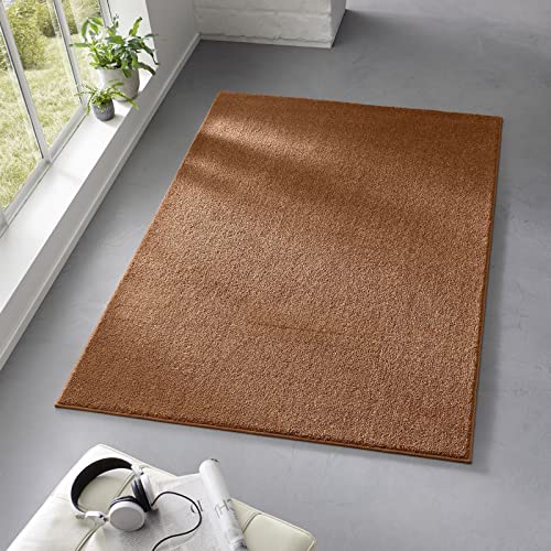 Teppich Kurzflor weicher Designer Uni Bodenbelag Madrid fürs Wohnzimmer, Kinderzimmer, Schlafzimmer und die Küche geeignet Terracotta 120 cm rund von Taracarpet