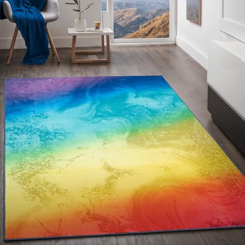 Teppich Kurzflorteppich, Wohnzimmerteppich aus Polyester in regenbogenfarben, graffiti absolut Modern fürs Wohnzimmer, Schlafzimmer, Kinderzimmer und Jugendzimmer Wave multi bunt 200x290 cm Teppich Kurzflorteppich, Wohnzimmerteppich aus Polyester in regenbogenfarben, graffiti absolut Modern fürs Wohnzimmer, Schlafzimmer, Kinderzimmer und Jugendzimmer Wave multi bunt 200x290 cm von Taracarpet