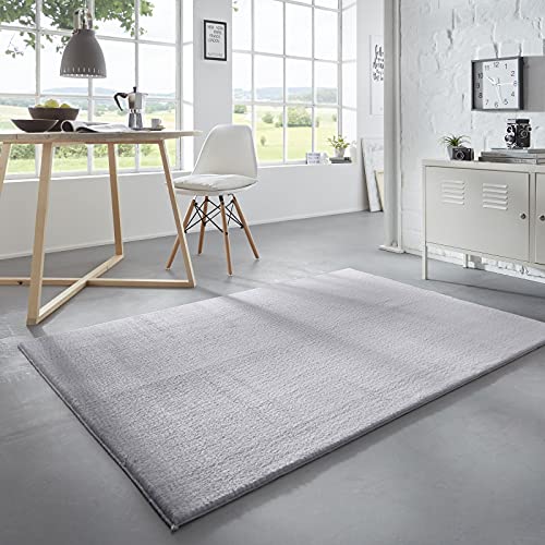 Taracarpet Waschbarer Flauschiger Uni Kurzflor Teppich, Anti-Rutsch, Felloptik, Super Soft Grau 080x150 cm von Taracarpet