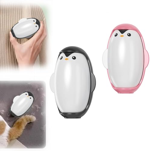 2 Stück Fusselrolle Wiederverwendbar, Reusable Lint Roller, Waschbarer Mini Tierhaarentferner Fusselrolle Pinguinform Fusselroller Kleidung für Tierhaare Kleidung Sofas Haare Staub (Schwarz+Rosa) von Tarange