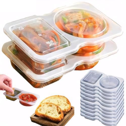 Double Compartment Gewürzbehälter, Tragbare Snackbox Mit Fächern, Wiederverwendbare Snack Box Mit Deckel, Snack Condiment Container Für Die Zubereitung Von Mahlzeiten, Saucen Behälter (30 Stück) von Tarange