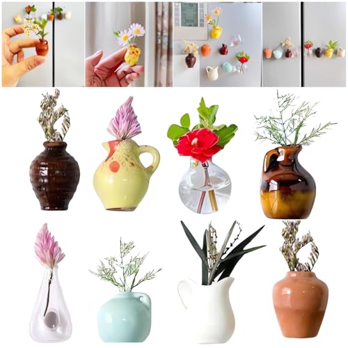 Magnete Kühlschrank, 8 Stück mini Vase Magnet Kühlschrankmagnete, 3D Niedliche Keramik Vase Kühlschrankmagnete, 2025 Neue Magnet Vase für Kühlschrank, für Familie Küche und Büro Dekoration (A) von Tarange