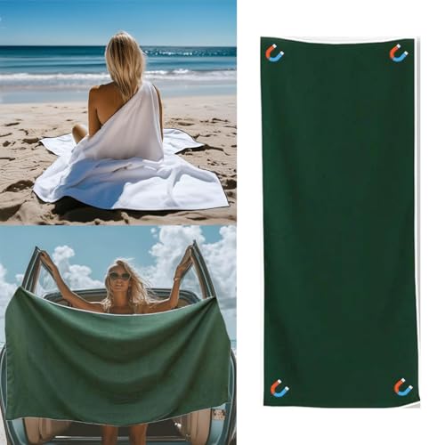 Magnethandtuch, Handtuch mit Magnet, übergroßes Mikrofaser Magnetisches Badetuch für Den Außenbereich mit Magnetverschluss für Reisen, schnell trocknend, Schwimmen, Pool, Yoga(190 * 76cm) (Grün) von Tarange