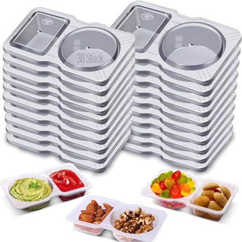 Tarange 30 Stück Snackbox mit Fächern, Wiederverwendbare Snack Pack Behälter, Gewürzbehälter mit zwei Fächern und Deckel, PP Material| Wiederverwendbarer Snackbehälter von Tarange