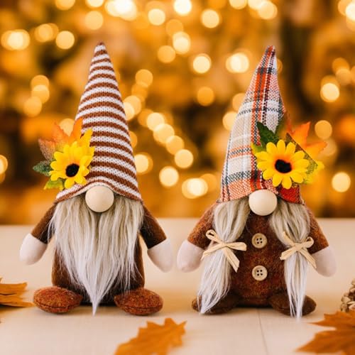 Tarange Herbstdeko Wichtel, 2 Stück Herbst Dekoration Wichtel, Ahornblatt Sonnenblume Herbst Deko Plüsch Elfe Puppe, Für Home Wohnzimmer Erntedankfest Herbstdeko Innen (A) von Tarange