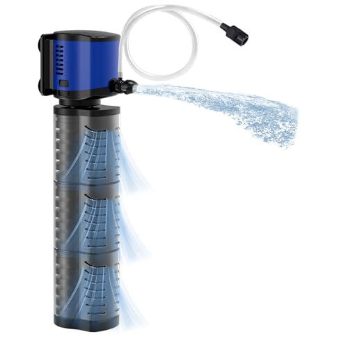 Tararium 4-in-1 Tauchpumpe 2500L/h für 350-1100 Liter – Leise Teichpumpe & Aquarium Pumpe mit Schwammfilter, 2.4m Hochförderhöhe & Trockenlaufschutz (Süß-/Salzwasser) von Tararium