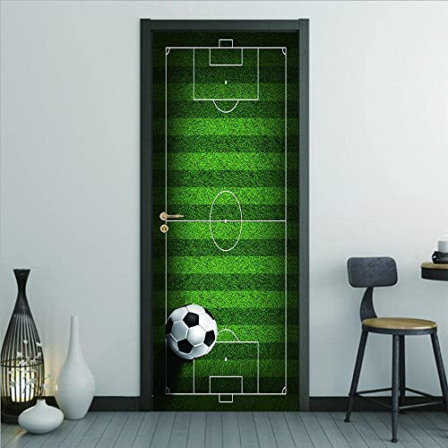 3D Türaufkleber Rasen Fußball 90 X 210 Cm / 35,43 X 82,67 Zoll Selbstklebendes Wandbild Wohnkultur Wandaufkleber Kunstaufkleber Schlafzimmer Wohnzimmer Abnehmbares Poster - Kinderzimmer Wohnzimmer Kü von Targawerelax