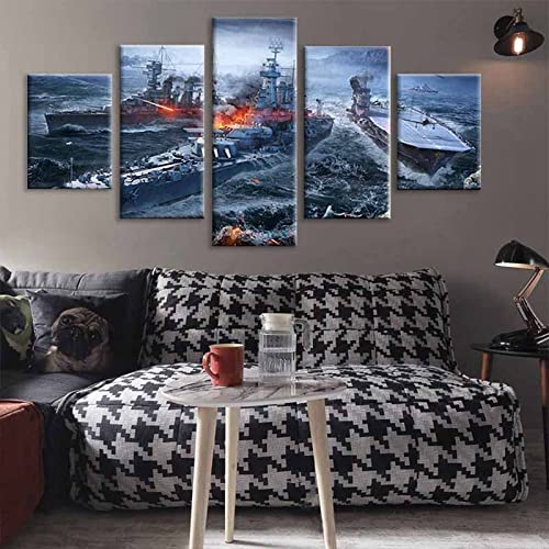 Canvas Painting Poster Malerei, Kunst, Poster, Wand, Modular, Für Wohnzimmer, 5-Teilig, World Of Warship, Modernes Bild, Heimdekoration, Druck Auf Leinwand 100x55cm von Targawerelax