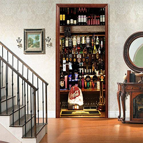 Selbstklebende Tapete 3D Weinschrank Weinregal Bar 90 X 200 Cm / 35,43 X 78,74 Zoll Türtapete Selbstklebend Türposter Fototapete Poster Tapete Pvc 3D Türaufkleber Selbstklebend Diy - Junge Mädchen Zi von Targawerelax