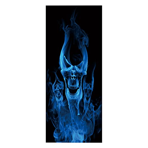 TüRtapete Selbstklebend TüRposter TüRaufkleber Tapete, Wandaufkleber für Schlafzimmer, Heimdekoration, wasserdicht, abnehmbar, Premium Vinyl Upgrade, Blue Smoke Skull Rock Music von Targawerelax