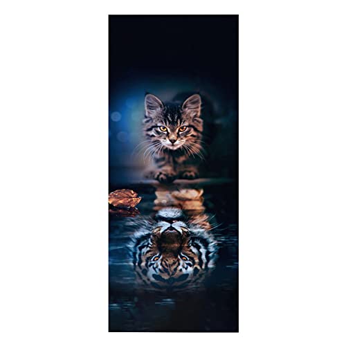 TüRtapete Selbstklebend TüRposter TüRaufkleber Tapete, Wandaufkleber für Schlafzimmer, Heimdekoration, wasserdicht, abnehmbar, Premium Vinyl Upgrade, Der Schatten der Katze ist ein Tiger von Targawerelax