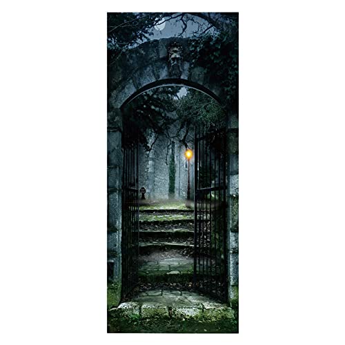 TüRtapete Selbstklebend TüRposter TüRaufkleber Tapete, Wandaufkleber für Schlafzimmer, Heimdekoration, wasserdicht, abnehmbar, Premium Vinyl Upgrade, Gothic Night Manor Arch Horror von Targawerelax