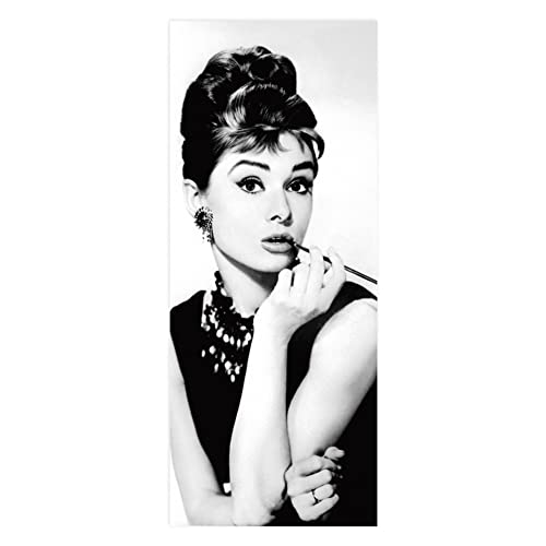 TüRtapete Selbstklebend TüRposter TüRaufkleber Tapete, Wandaufkleber für Schlafzimmer, Heimdekoration, wasserdicht, abnehmbar, Premium Vinyl Upgrade, Schwarz Weiß Schönheit Audrey Hepburn von Targawerelax