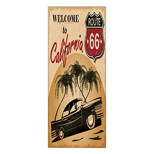 TüRtapete Selbstklebend TüRposter TüRaufkleber Tapete, Wandaufkleber für Schlafzimmer, Heimdekoration, wasserdicht, abnehmbar, Premium Vinyl Upgrade, Willkommen in California Vintage Route 66 von Targawerelax