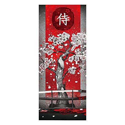 TüRtapete Selbstklebend TüRposter TüRaufkleber Tapete, Wandaufkleber für Schlafzimmer, Heimdekoration, wasserdicht, abnehmbar, Premium Vinyl Upgrade, japanischer Samurai Schwertbaum, weiße Blumen von Targawerelax