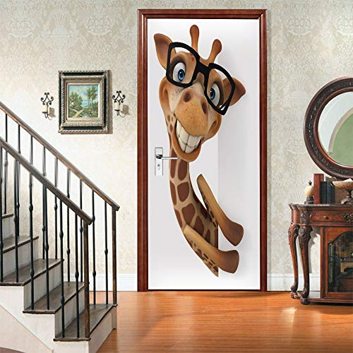 TüRtapete Selbstklebend TüRposter TüRaufkleber Tapete, Wandaufkleber für Schlafzimmer, Heimdekoration, wasserdicht, abnehmbar, Premium Vinyl Upgrade, lustige Giraffe mit Brille für Kinder von Targawerelax