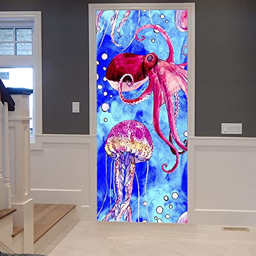 Türtapete Selbstklebend Türaufkleber 3D - Qualle Oktopus Meerestier 77 X 200 Cm / 30,31 X 78,74 Zoll - Türfolie Poster Wasserdichte Tür Stickers Tapete - Kinderzimmer Küche Wohnzimmer Schlafzimmer Ar von Targawerelax