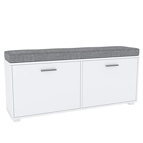 Target Home Schuhschrank Sitzbank mit Grau Kissen Schuhkipper Schuhregal (120 cm, Weiß) von Target Home