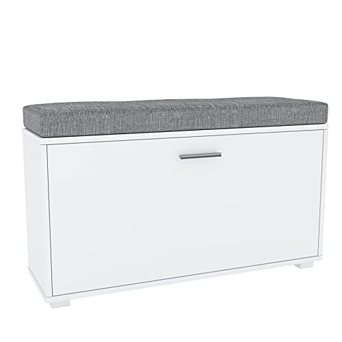 Target Home Schuhschrank Sitzbank mit Grau Kissen Schuhkipper Schuhregal (91 cm, Weiß) von Target Home