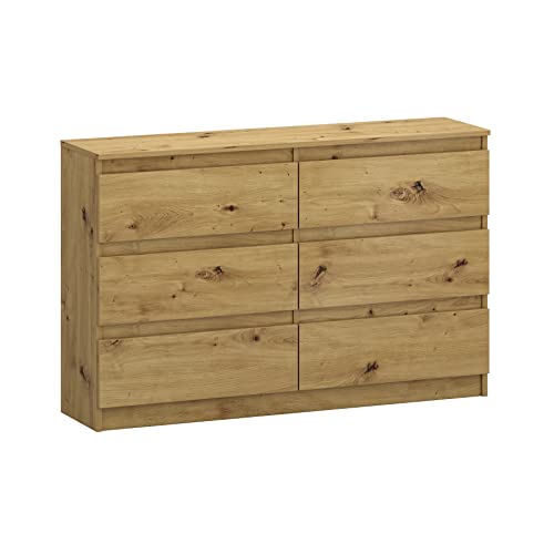 Target Home Sideboard Kommode mit Schubladen Mehrzweckschrank Schrank fur Wohnzimmer Schlafzimmer Kinderzimmer Garderobe Flur (Eiche Artisan, 6 Schubladen (120x30x77 cm)) von Target Home