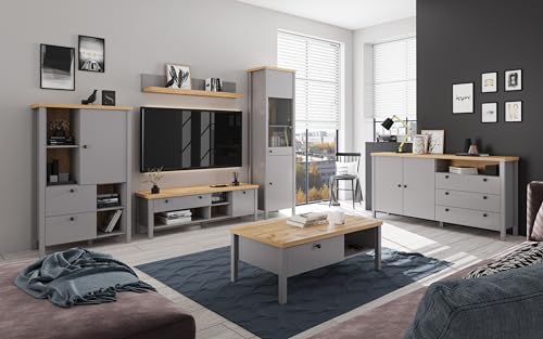 Target Home Wohnzimmer-Set Wohnwand 6-teilig Farbe Grau Eiche Optik Melini Kollektion von Target Home