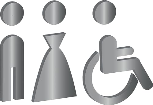 Symbol für Herren, Damen, Behinderten, WC, Badezimmer, Toilette, Mini-Signal, Kennzeichenhalter, selbstklebend, Silber, satiniert, Plexiglas von Targhetta