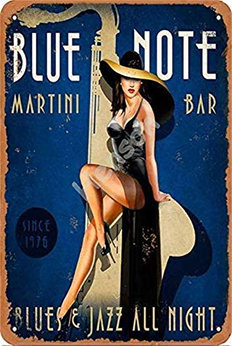 Blue Note Martini Bar Blues Jazz All Night Blechschild Retro-Look 20 x 30 cm Dekoration Kunst Schild für Zuhause Küche Bad Bauernhof Garten Garage inspirierende Zitate Wanddekoration von Tarika