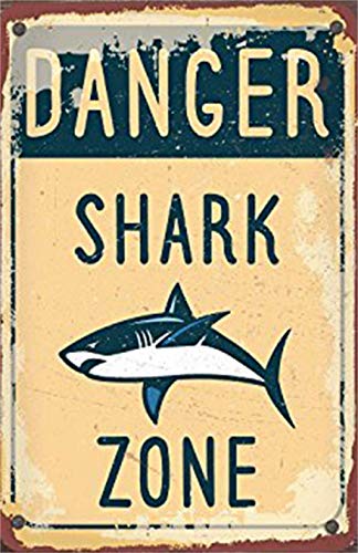Danger Shark Zone Warning Caution Metall 20 x 30 cm Vintage Look Dekoration Malerei Schild für Zuhause Küche Badezimmer Bauernhof Garage Mann Höhle inspirierende Zitate Wanddekoration von Tarika